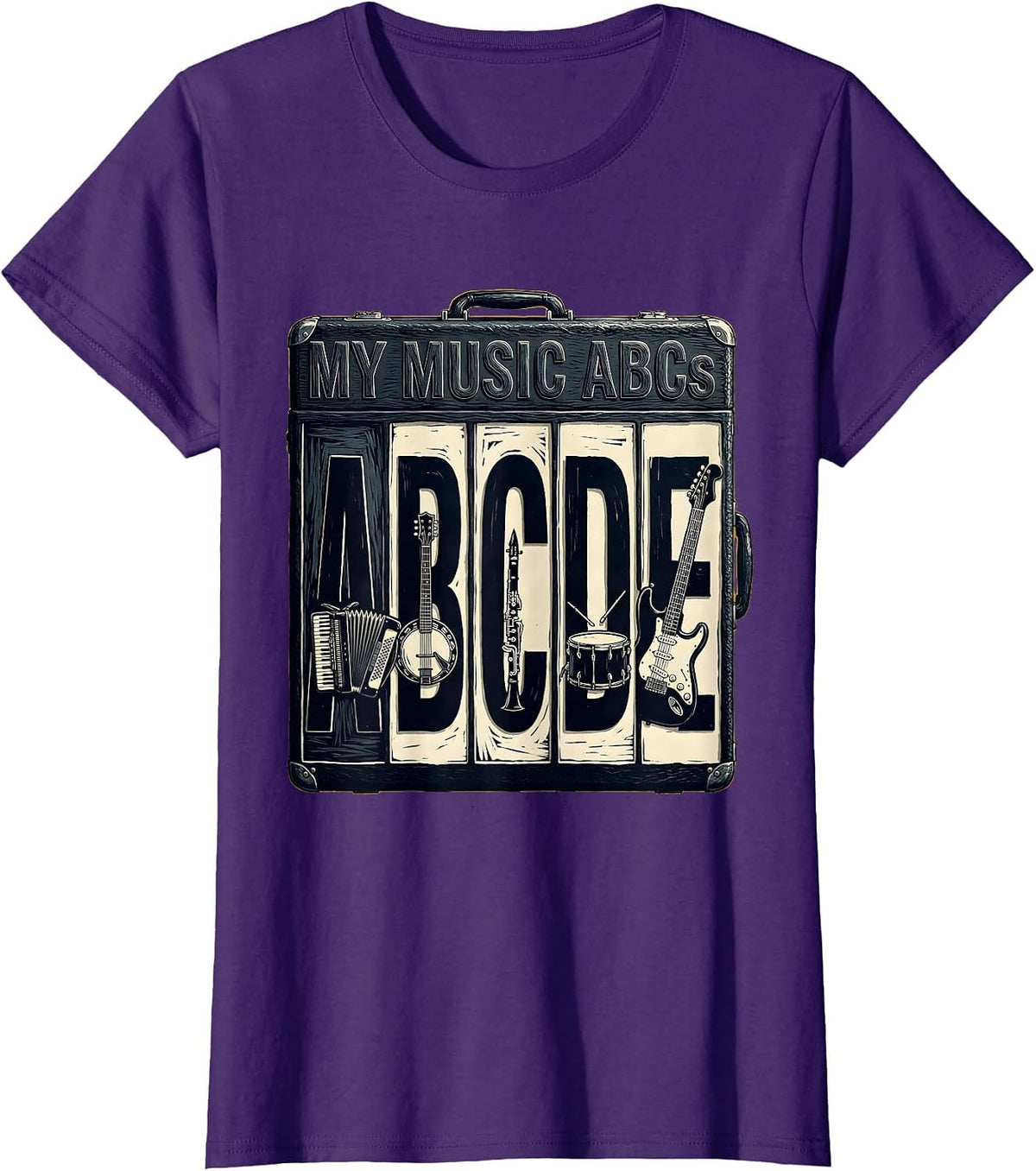 Women's My Music ABCs Linocut Kids Alphabet Learning Preschool T-Shirt - Purple