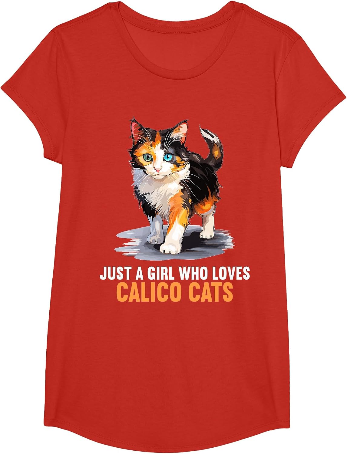 Just a Girl who Loves Calico Cats Calico Cat T-Shirt - Girls Red