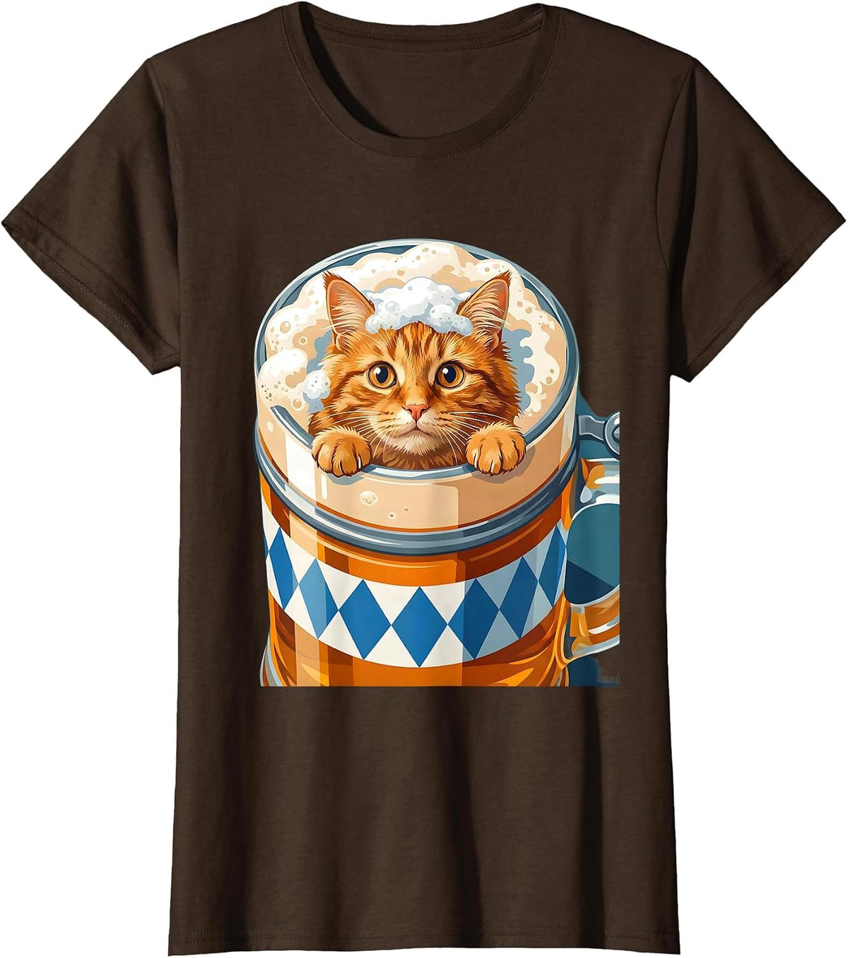 Women's Funny Oktoberfest Cat Peeking Into Beer Stein T-Shirt - Brown