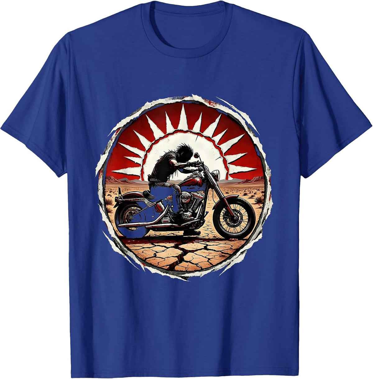 Men's Motorcycle Rider Desert Sunset Silhouette T-Shirt - Royal Blue