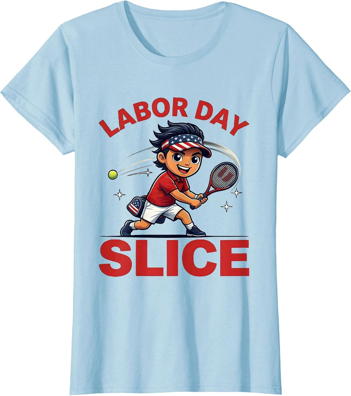 Women's Labor Day Slice Funny Tennis Player Patriotic Holiday T-Shirt - Baby Blue