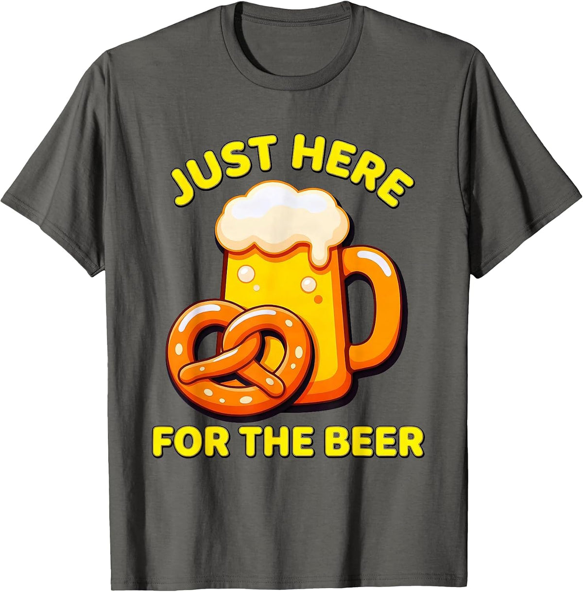 Just Here for the Beer Oktoberfest Design T-Shirt - Asphalt Grey