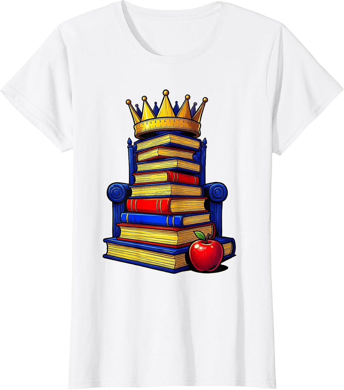 Women's 2nd Grade Teacher Ruler Crown Textbook Throne T-Shirt - White
