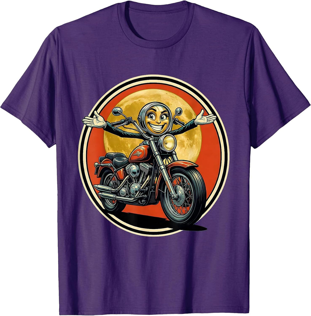 Biker Silhouette Full Moon Motorcycle Design T-Shirt - Purple