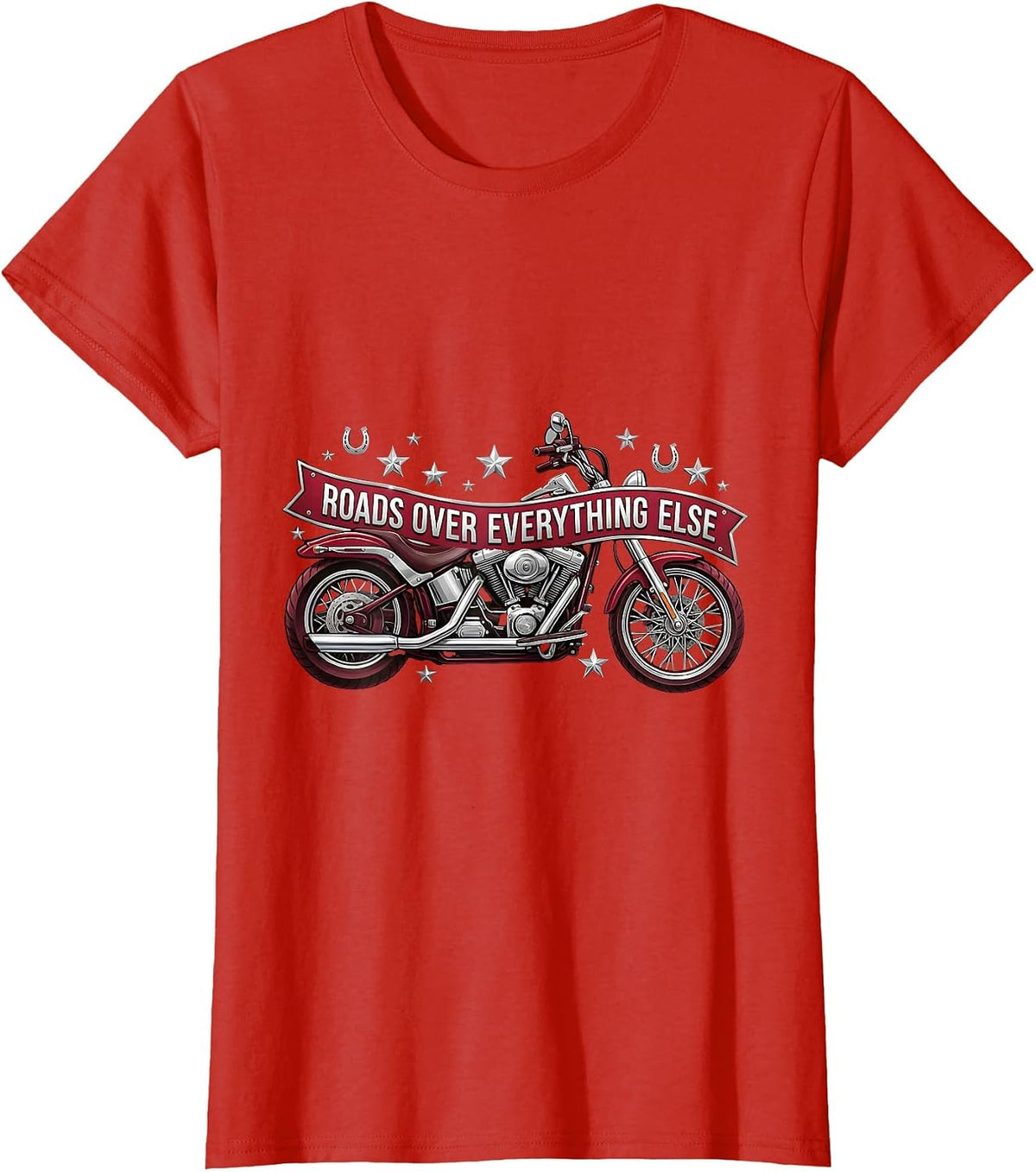 Roads Over Everything Motorcycle Rider Design T-Shirt - Red