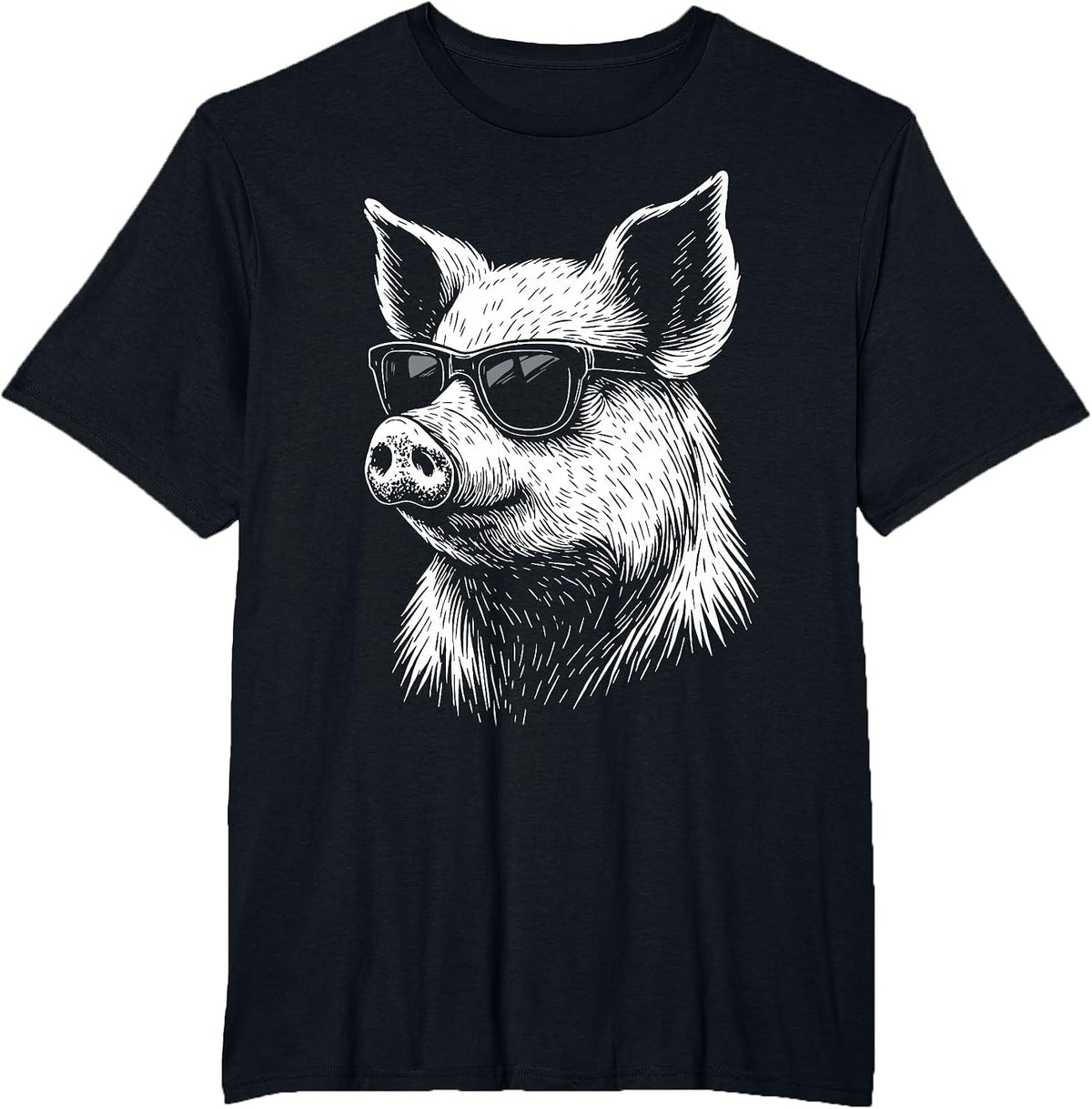 Pig Sunglasses Farmer T-Shirt - Black