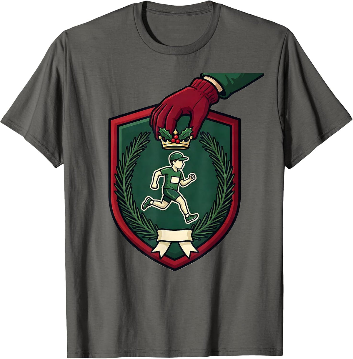 Runner Crown Christmas Fun Run Squad Humor T-Shirt - Asphalt Grey