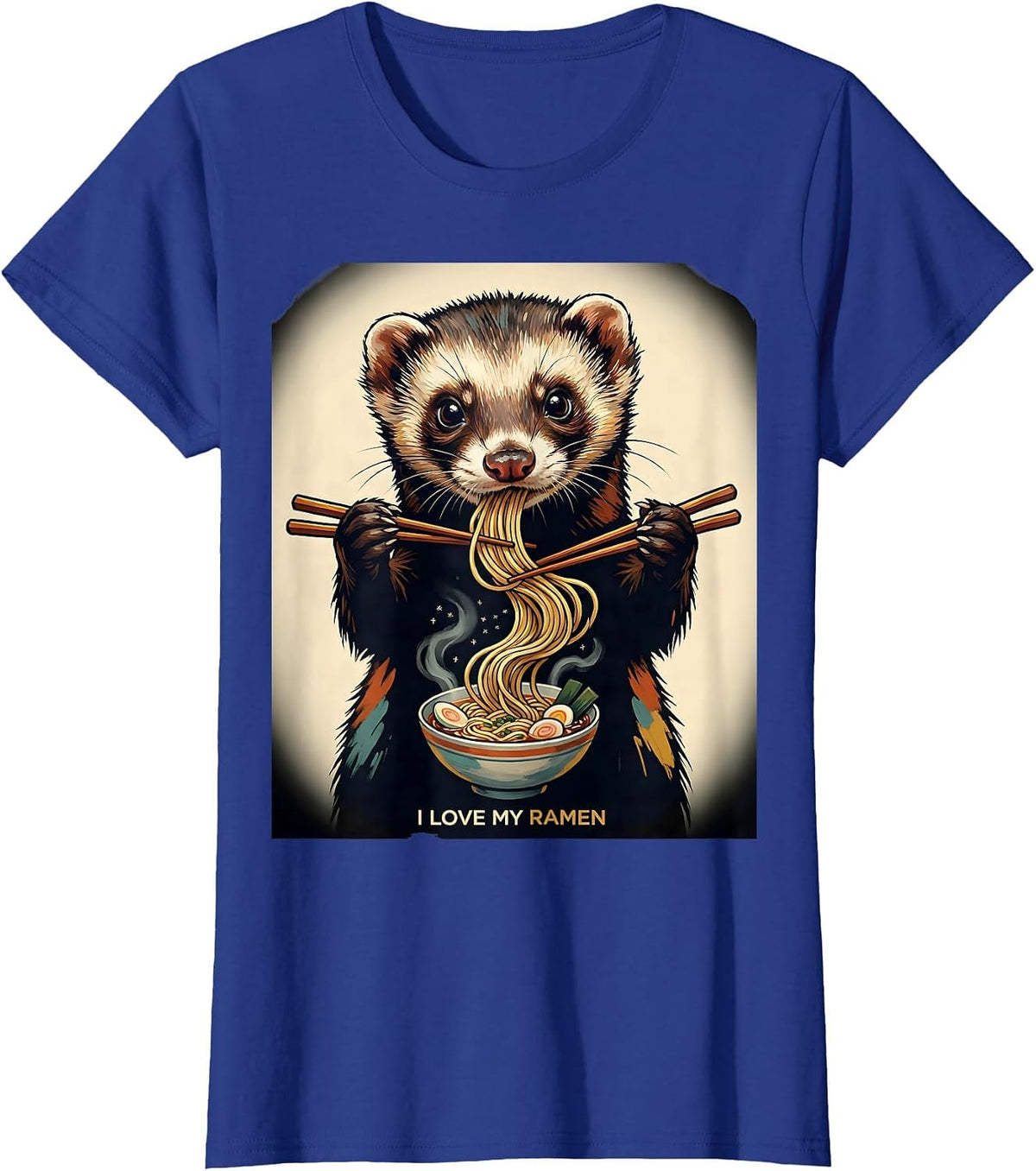 Women's I Love My Ramen Kawaii Ferret Anime Ramen Lover Gift T-Shirt - Royal Blue