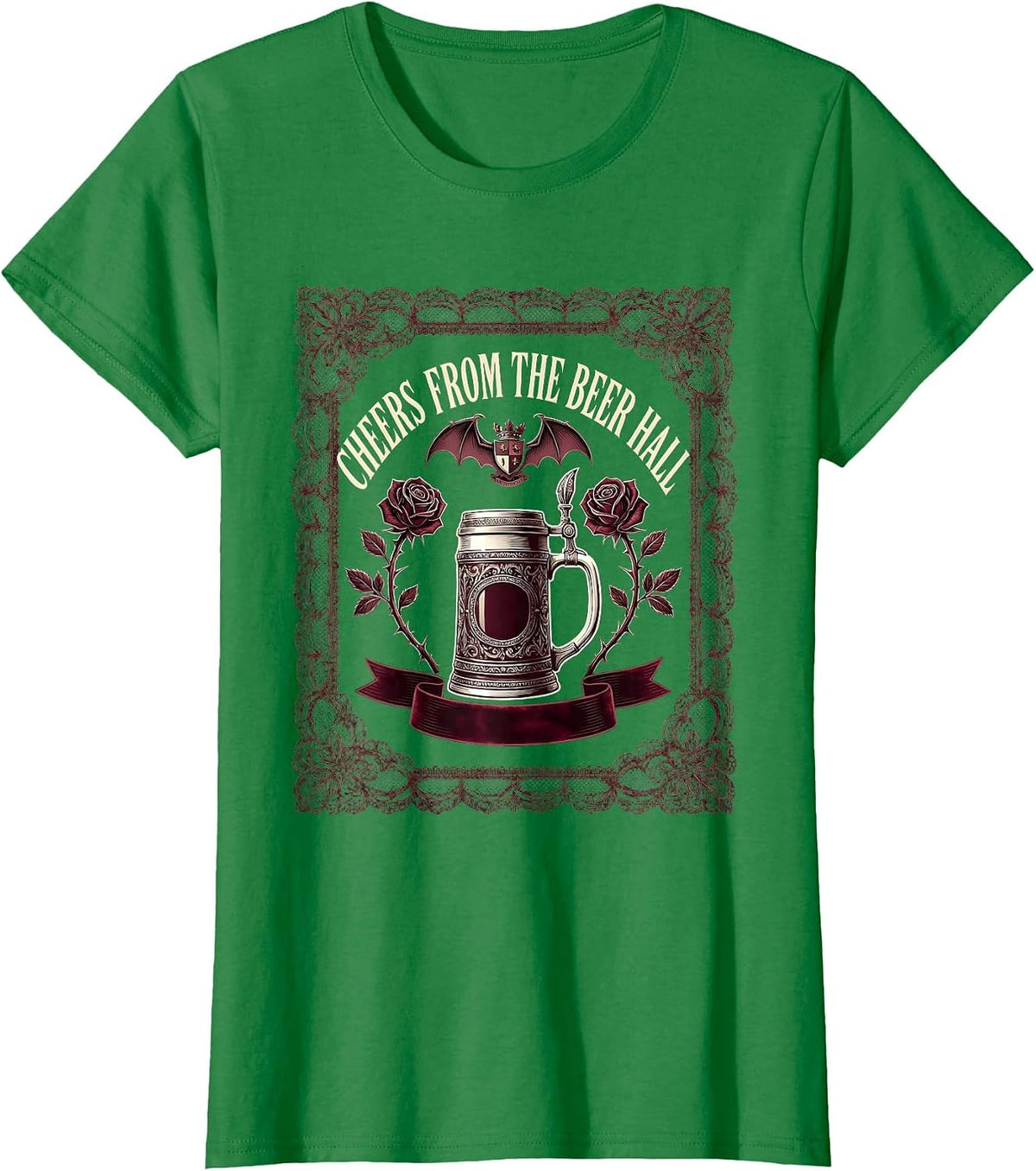 Women's Cheers From the Beer Hall Oktoberfest Design T-Shirt - Kelly Green