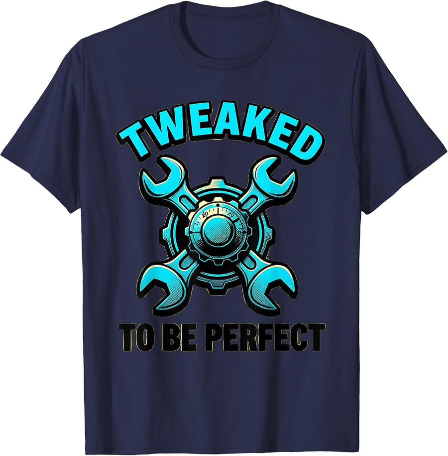 Tweaked to Be Perfect Graphic Design T-Shirt - Navy Blue