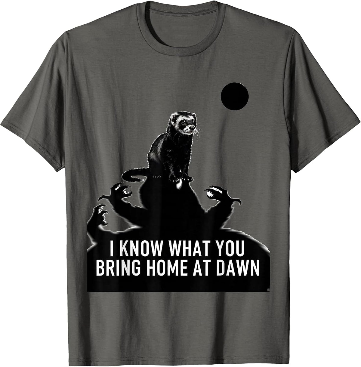 I Know What You Bring Home At Dawn Funny Ferret Anime T-Shirt - Asphalt Grey