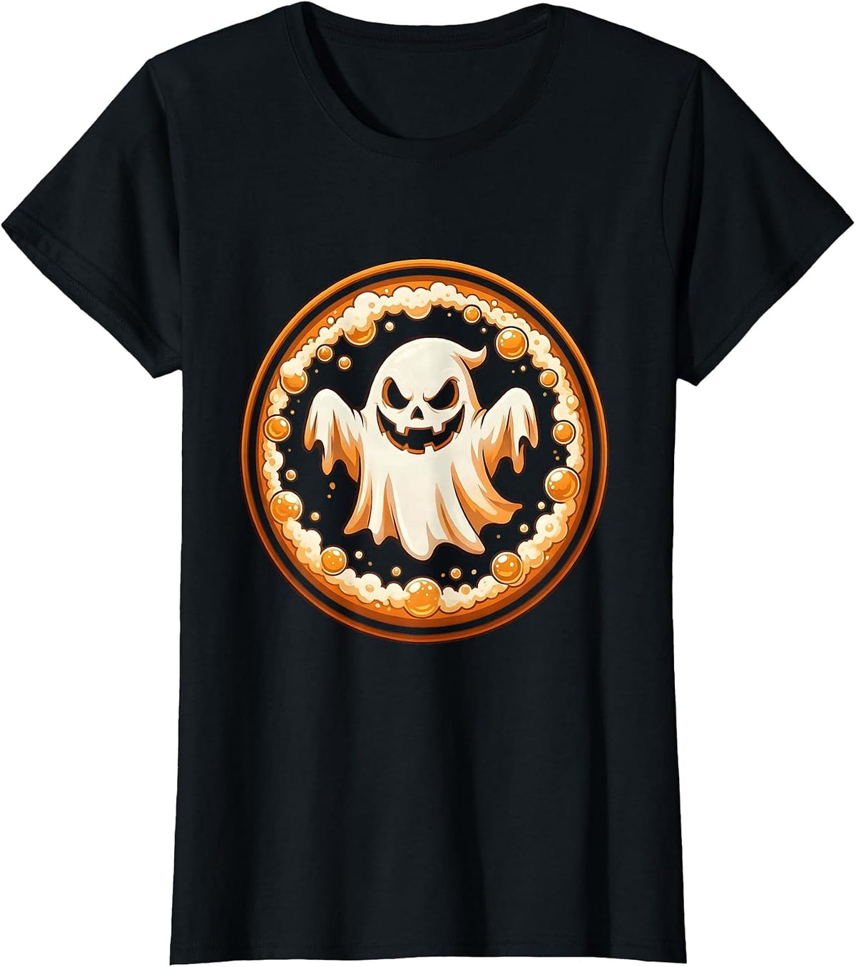 Ghost Beer Bubbles Grinning Spooky Halloween Design T-Shirt - Black