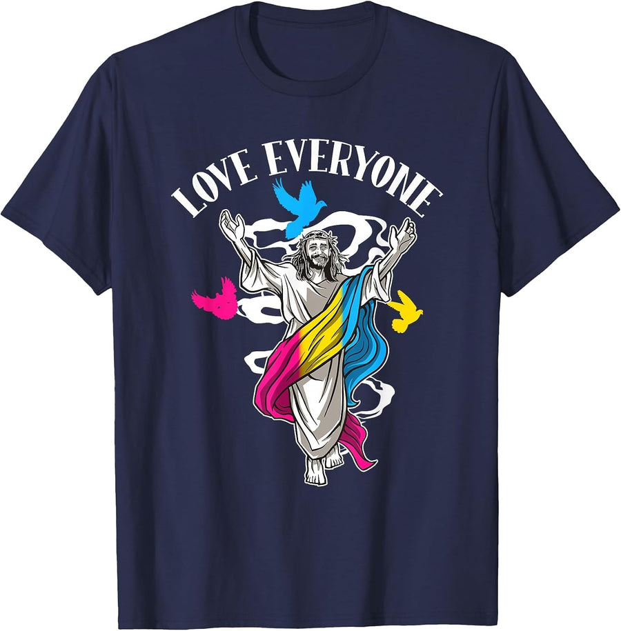 Love Everyone, Christian Pan Pride Jesus, Pansexual Love T-Shirt - Navy Blue