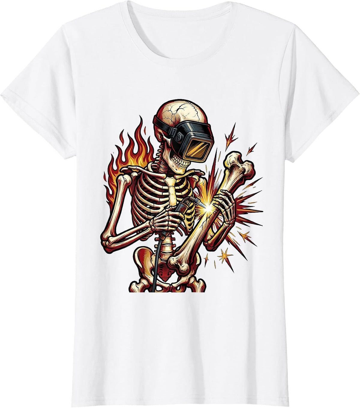 Skeleton Welder Welding Iron Bones Graphic T-Shirt - White