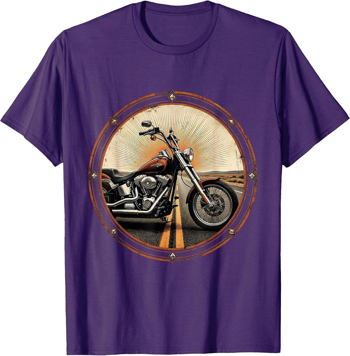 Vintage Chopper Open Highway Motorcycle Graphic T-Shirt - Purple