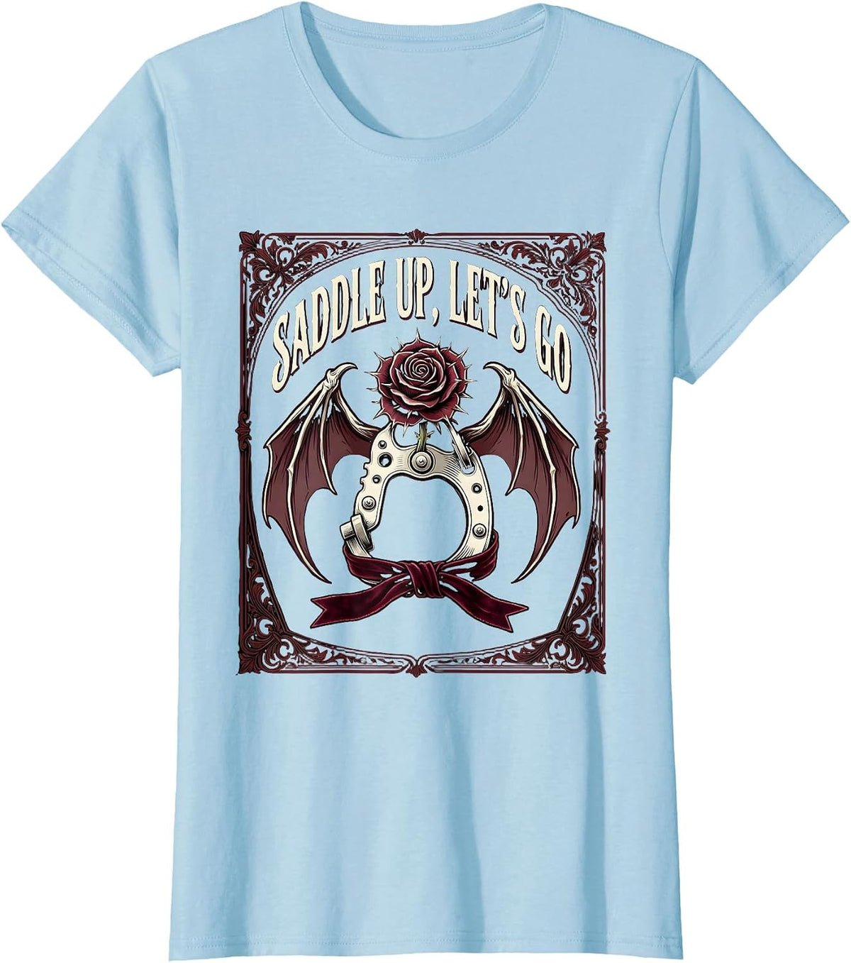 Women's Saddle Up Lets Go Western Cowboy Design T-Shirt - Baby Blue