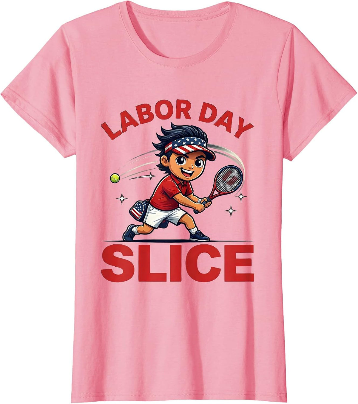 Women's Labor Day Slice Funny Tennis Player Patriotic Holiday T-Shirt - Pink