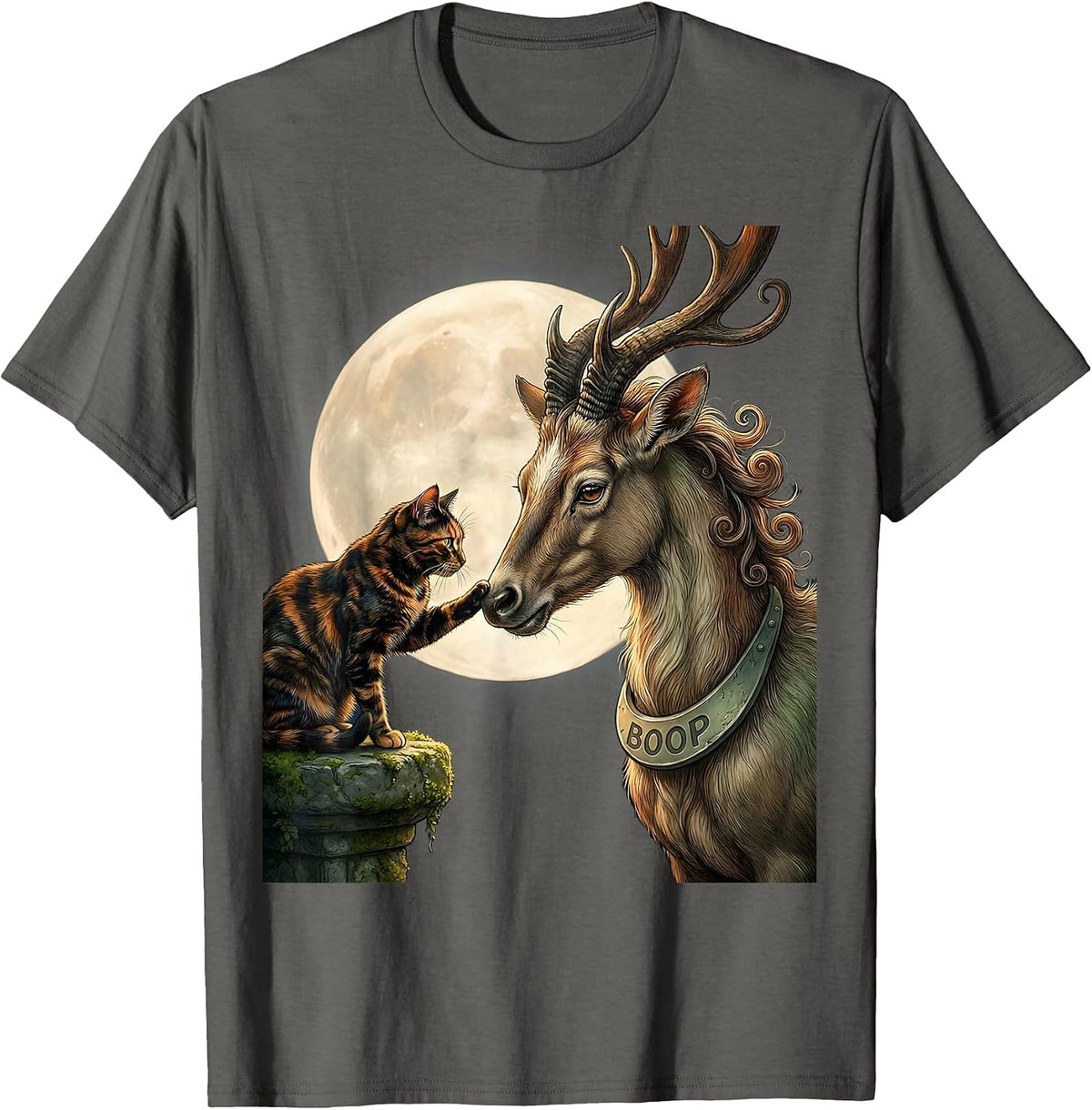 BOOP Tortoiseshell Cat Dragon Fantasy Moon Art T-Shirt - Asphalt Grey