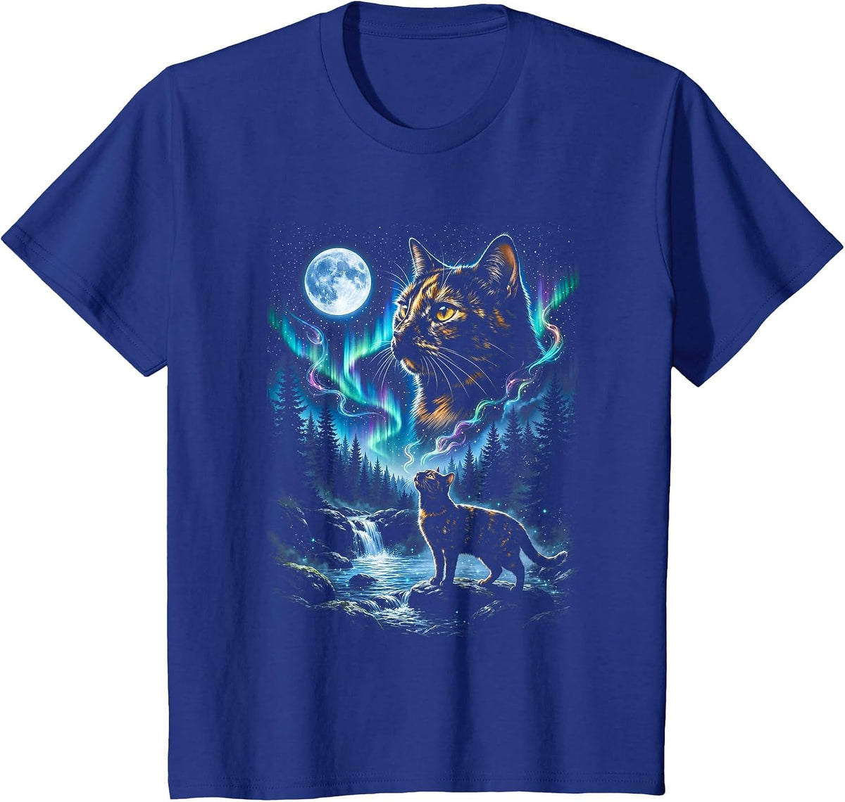 Tortoiseshell Cat Howling At Moon 90s Retro Cat Lover T-Shirt - Royal Blue