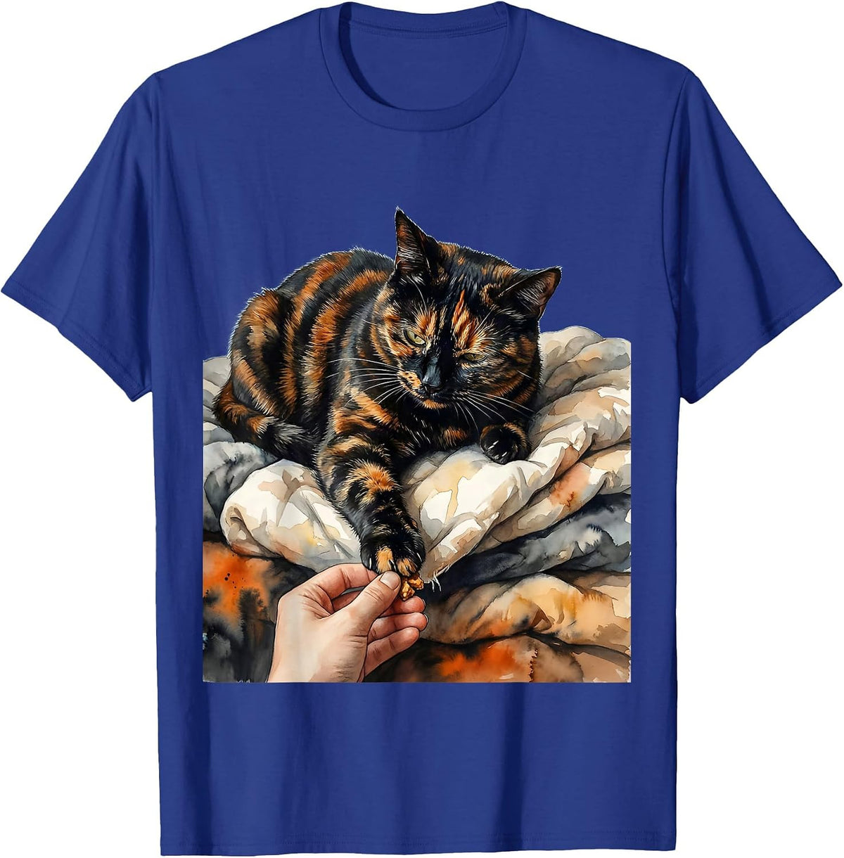 Men's Imperious Tortie Cat Watercolor Cat Owner Humor T-Shirt - Royal Blue