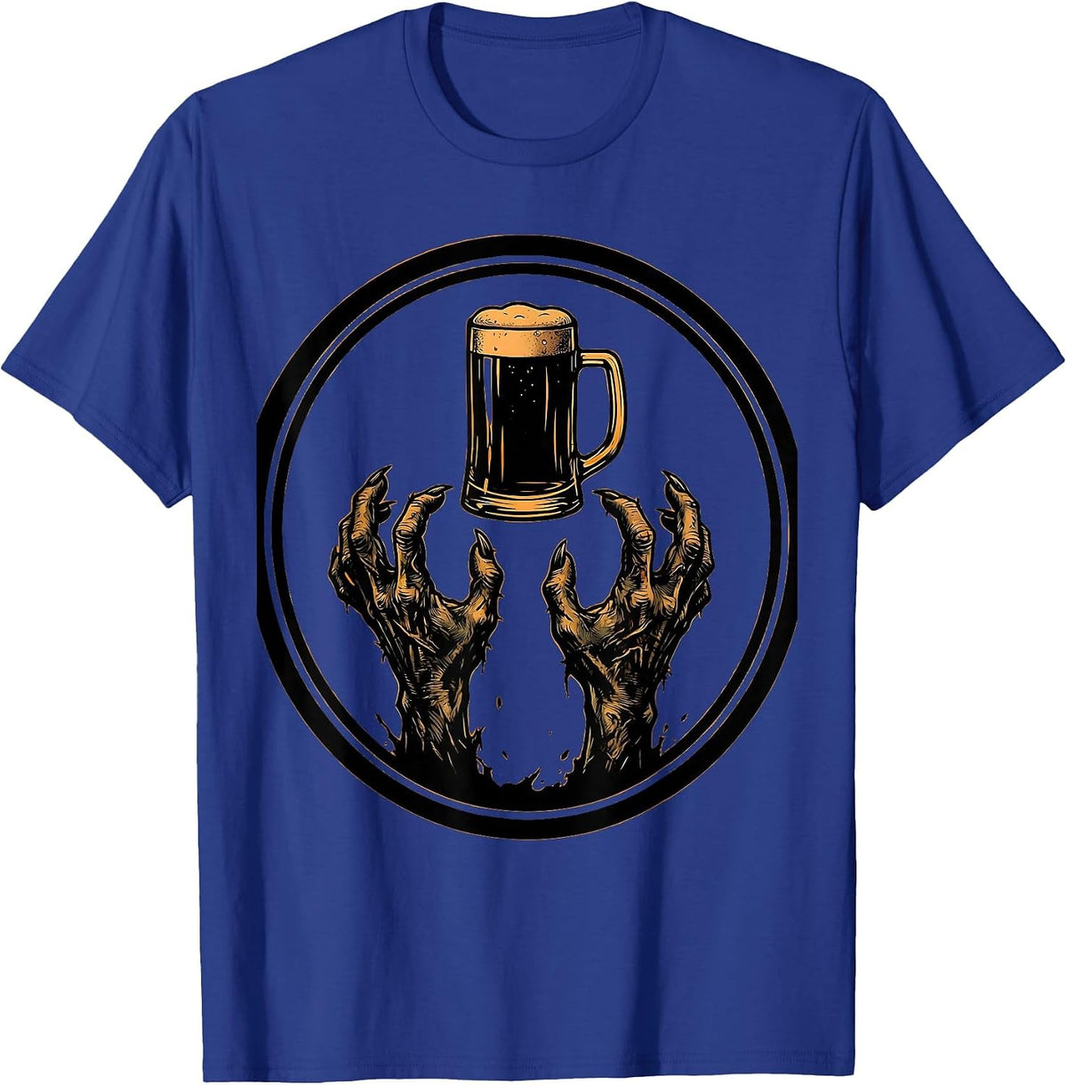 Zombie Hands Reaching for a Cold Beer Graphic T-Shirt - Royal Blue