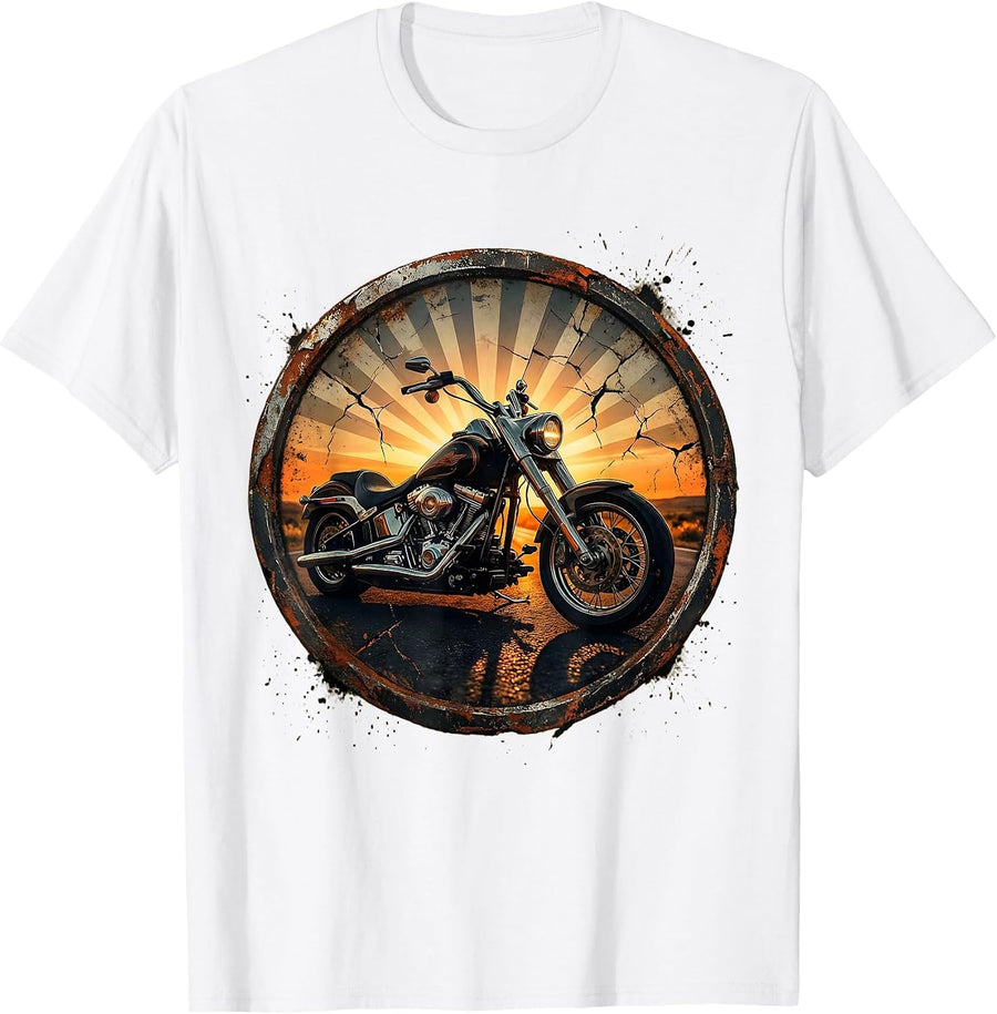 Men's Chopper Bike Silhouette Sunset Biker Graphic T-Shirt - White