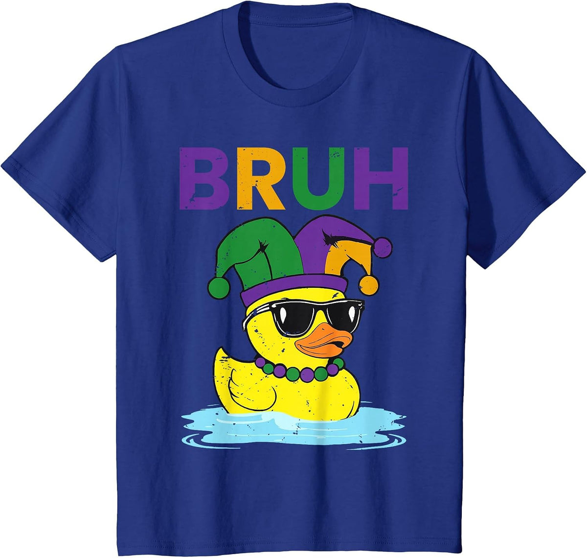 Bruh Funny Duck Mardi Gras Rubber Duck with Jester Hat T-Shirt - Royal Blue