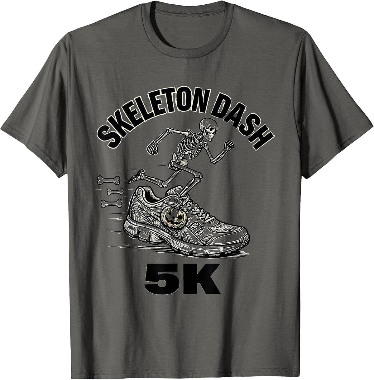Skeleton Dash 5K Funny Halloween Running Costume Runner T-Shirt - Asphalt Grey