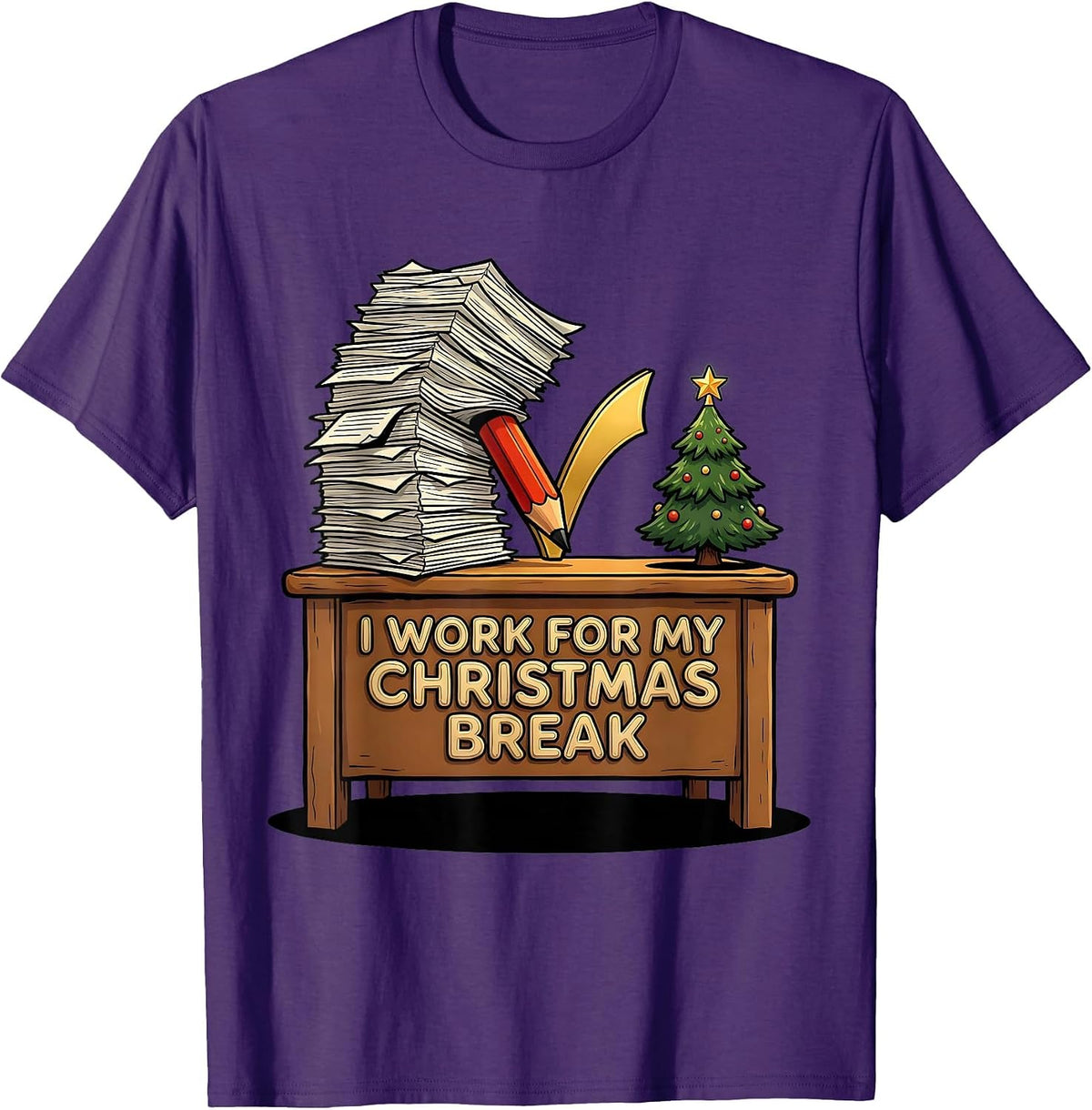 Men's I Work For My Christmas Break Funny Teacher Winter Break T-Shirt - Purple