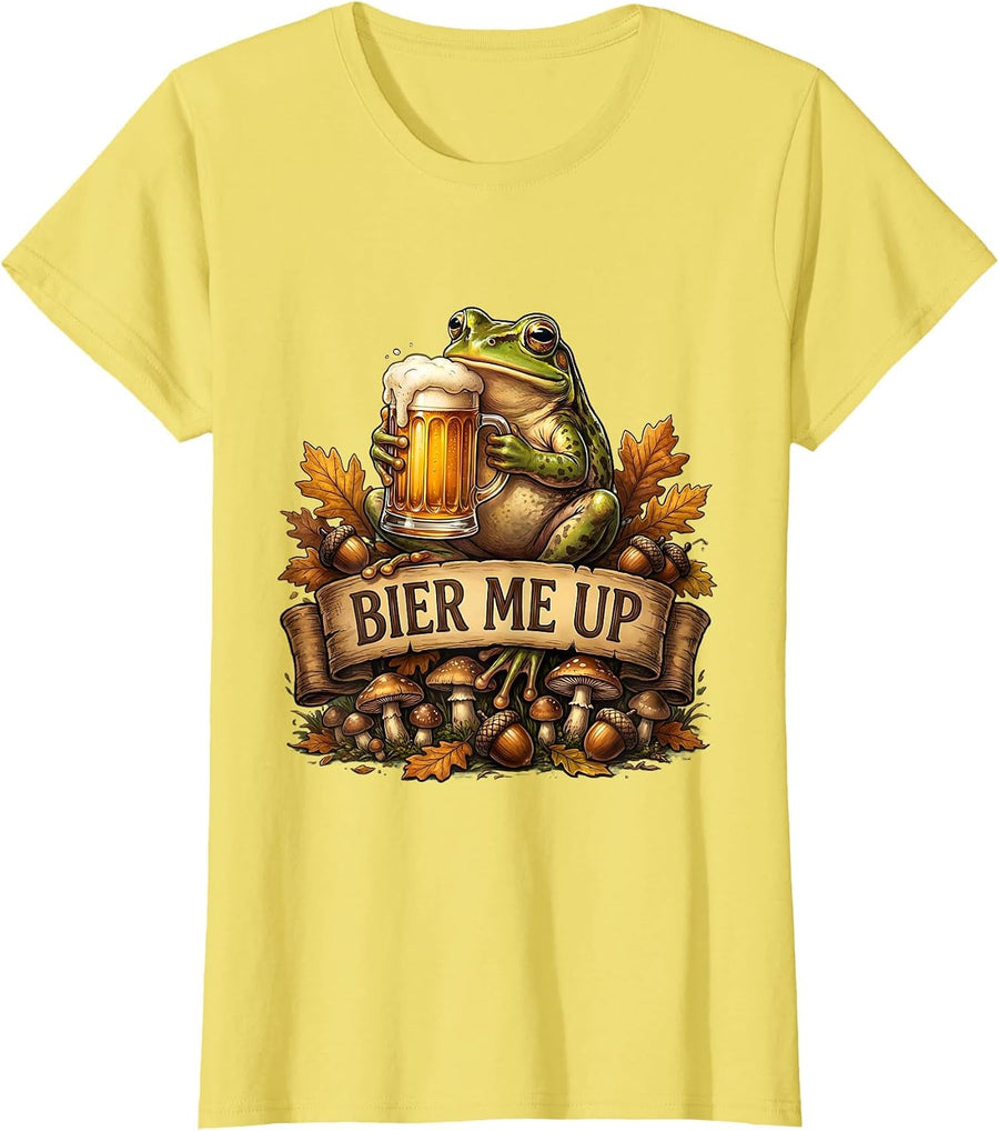 Women's Bier Me Up Funny Oktoberfest Design T-Shirt - Lemon Yellow