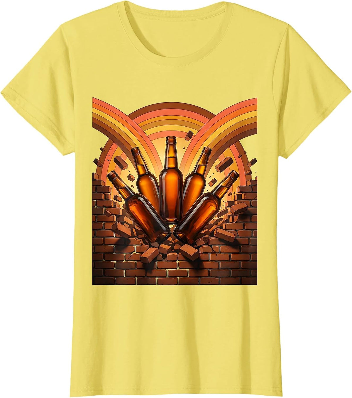 Women's Milwaukee Six Pack Bursting Through Brick Wall T-Shirt - Lemon Yellow