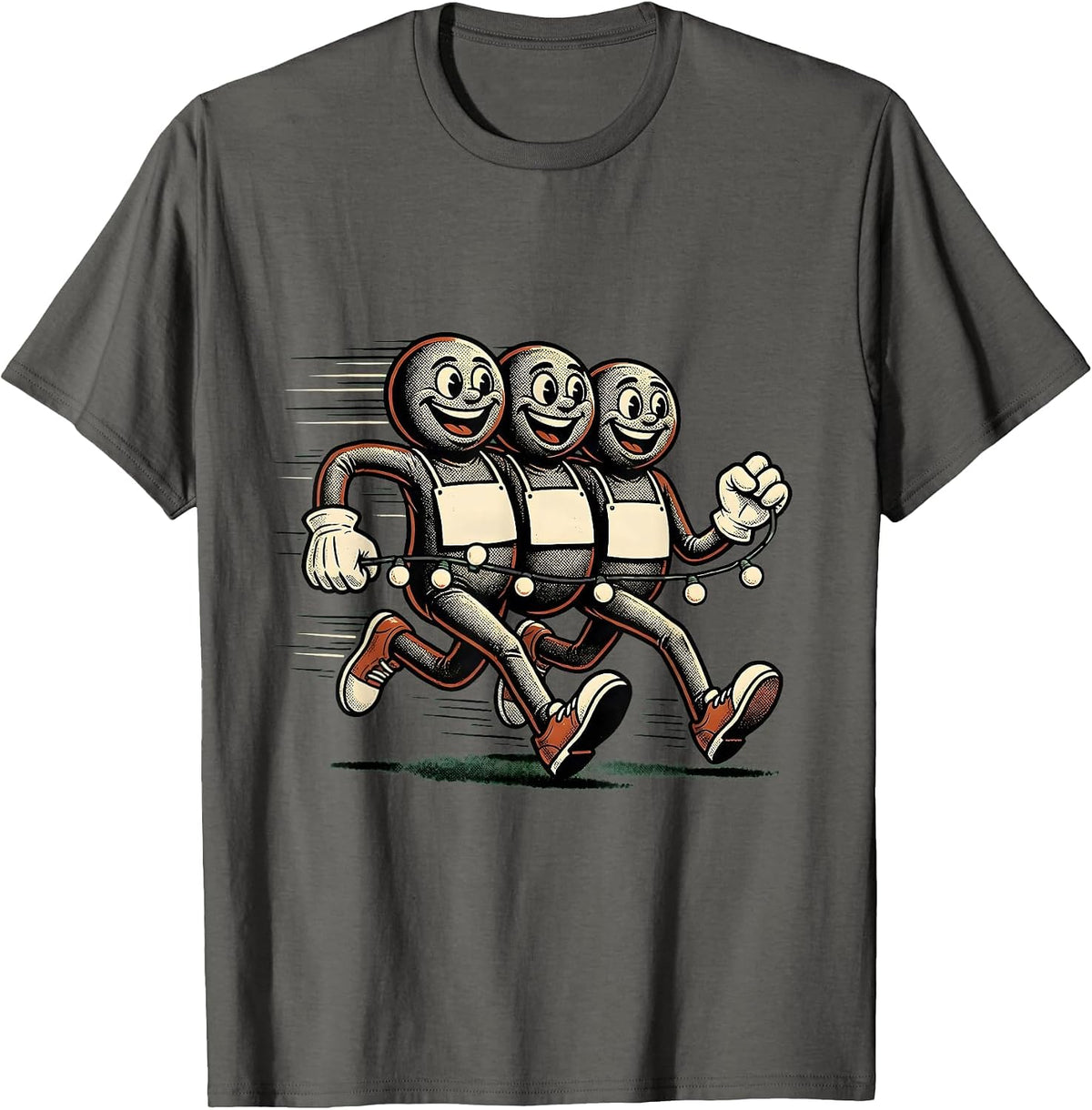 Retro Cartoon Holiday Runners 5K Fun Run Squad T-Shirt - Asphalt Grey