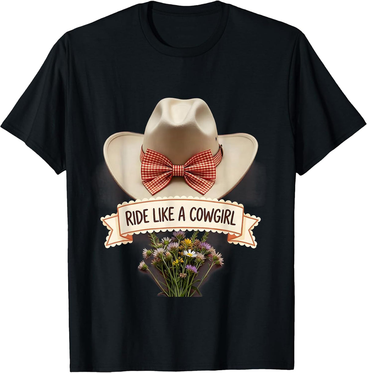 Men's Ride Like a Cowgirl White Cowgirl Design T-Shirt - Black
