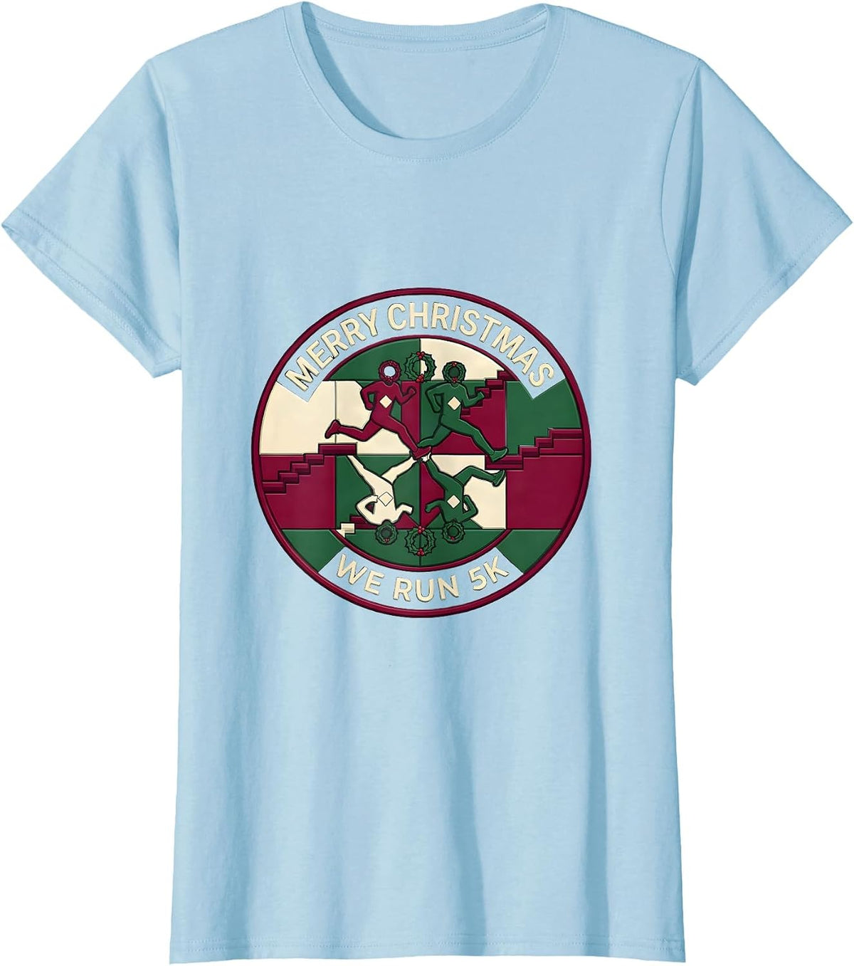 Merry Christmas, We Run 5K Funny Christmas 5K Squad Run T-Shirt - Baby Blue