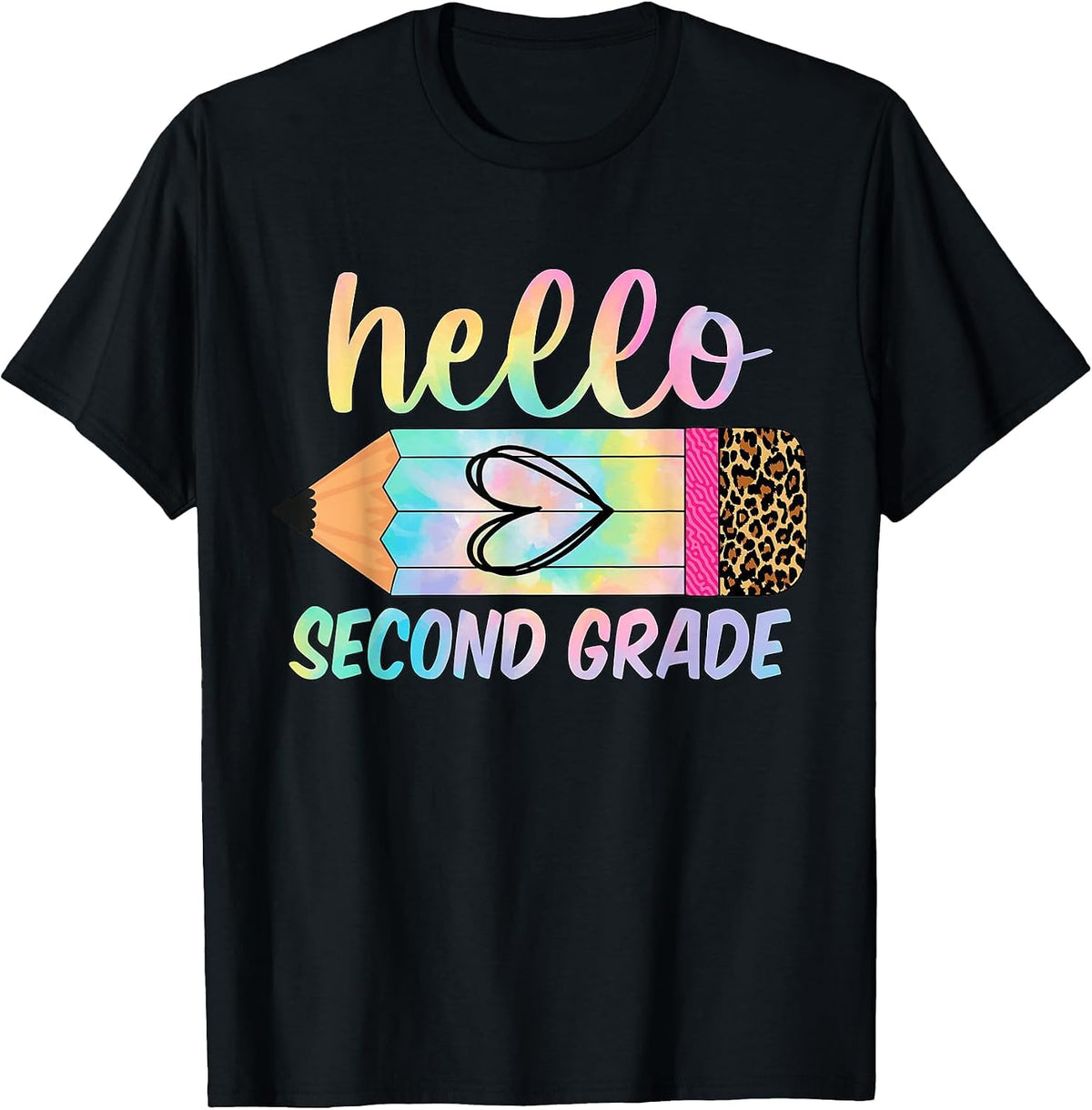 Hello Second Grade - Back to School Pencil Tie Dye 2nd Grade T-Shirt - Black