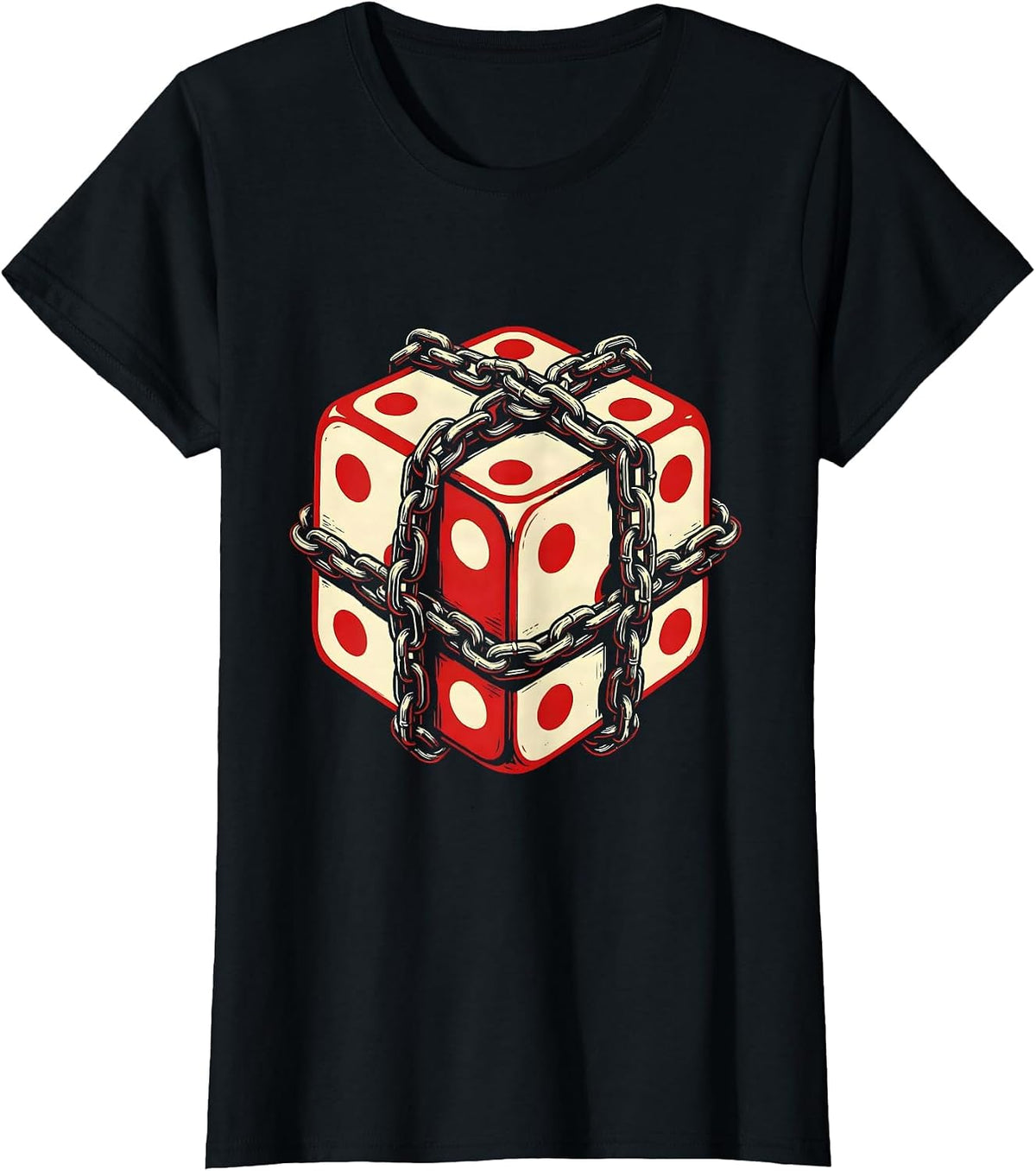Women's Dice and Motorcycle Chain Biker Graphic T-Shirt - Black