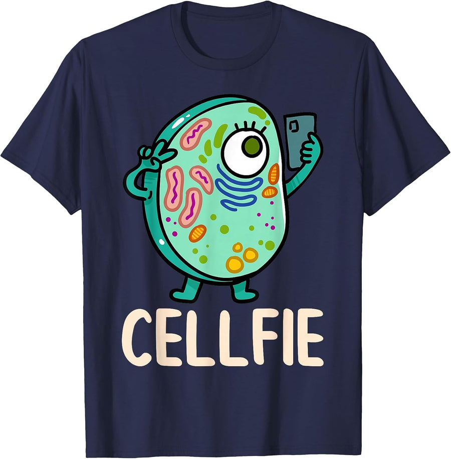 Cell Fie Funny Cellfie Selfie Biology Science Teacher T-Shirt - Navy Blue