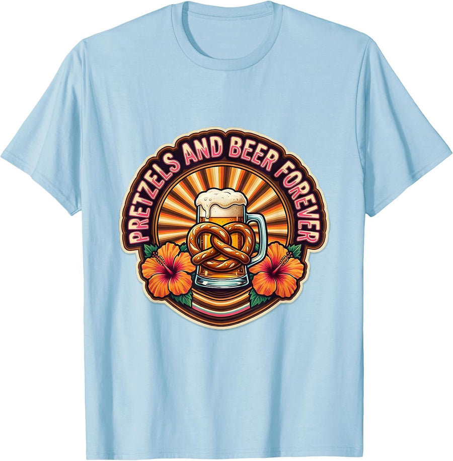 Men's Pretzels and Beer Forever Oktoberfest Design T-Shirt - Baby Blue