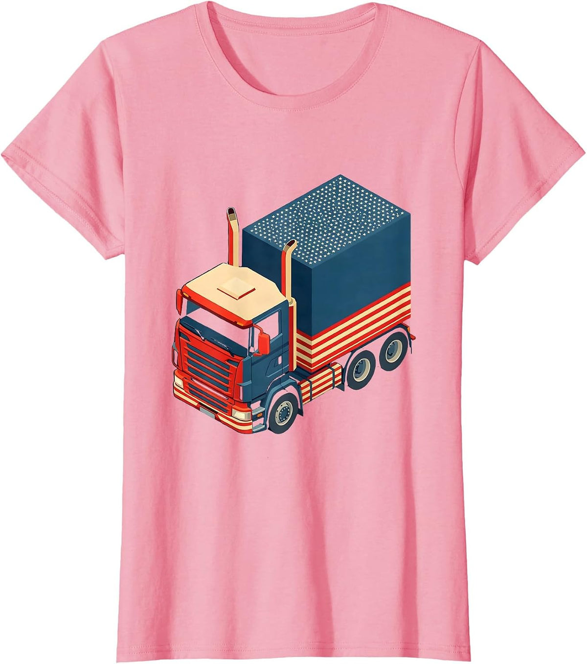 Women's American Flag Semi Truck Driver Patriotic Trucker Pride T-Shirt - Pink