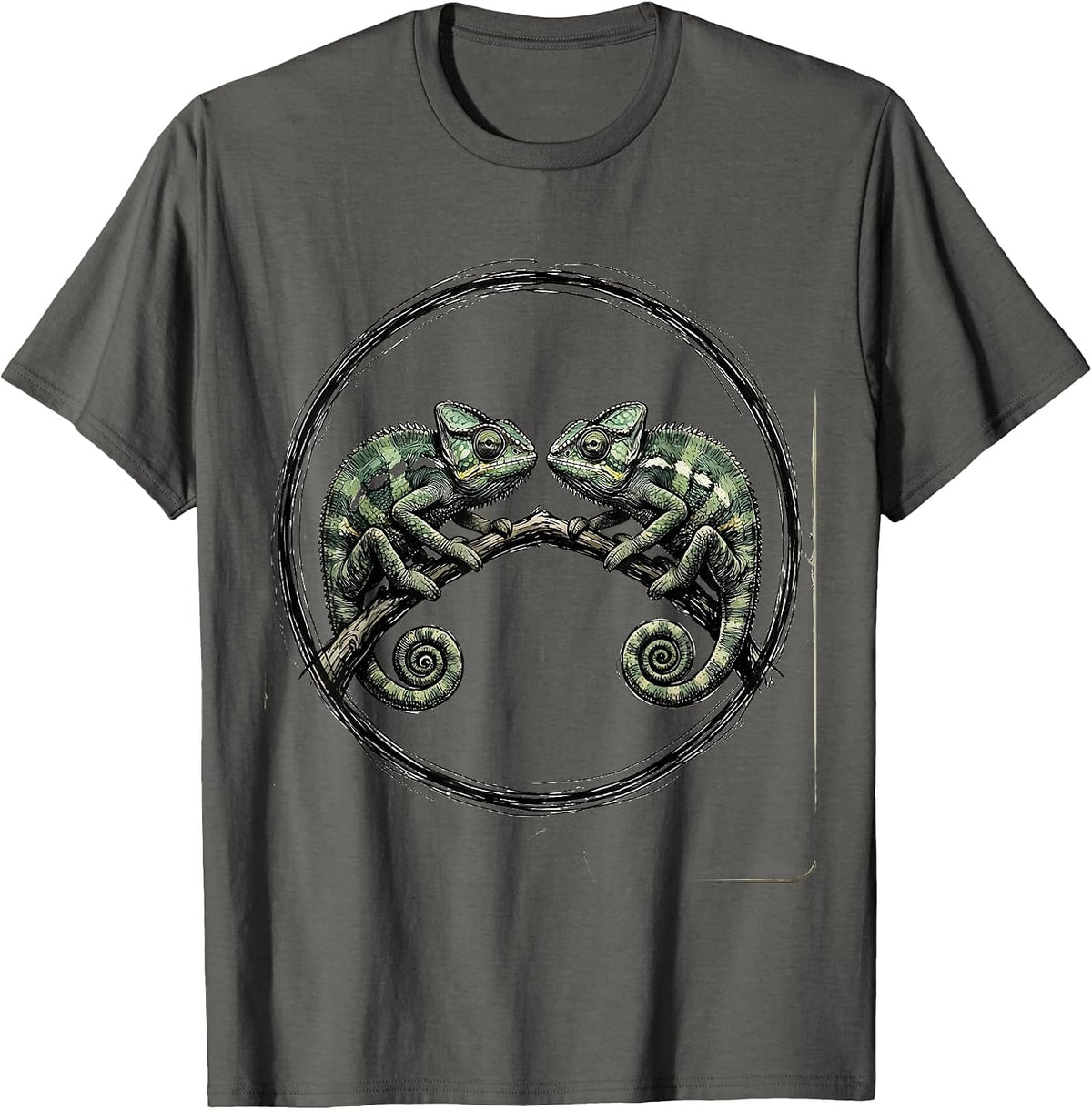 Twin Day Matching Chameleons on Branch Graphic T-Shirt - Asphalt Grey