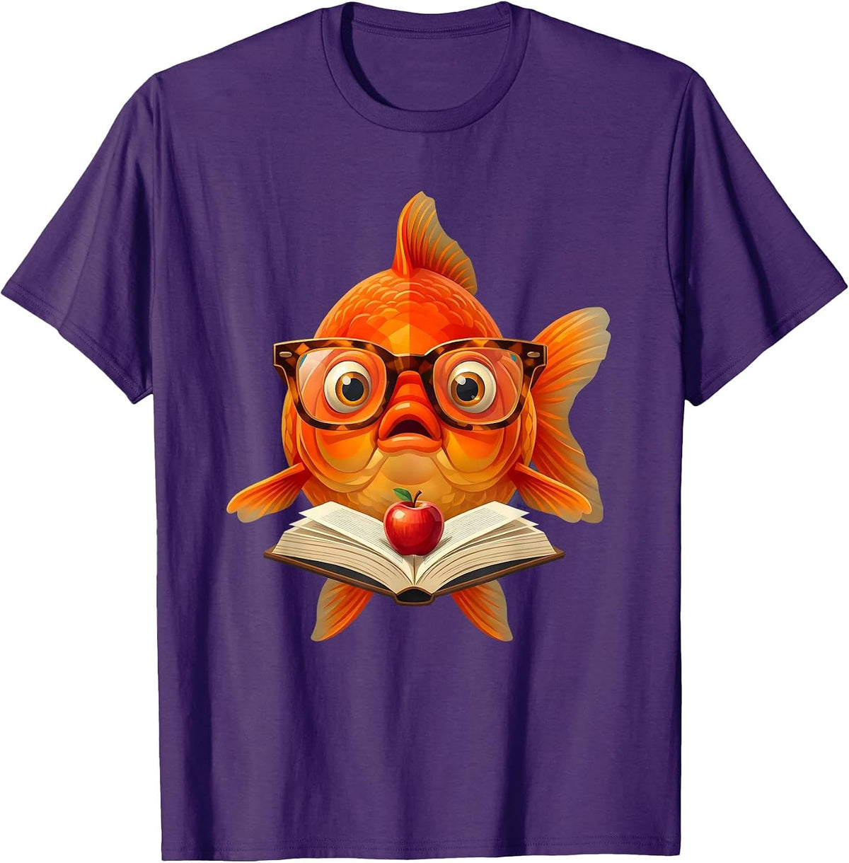 Funny Goldfish Teacher Glasses Reading Book Gift T-Shirt - Purple