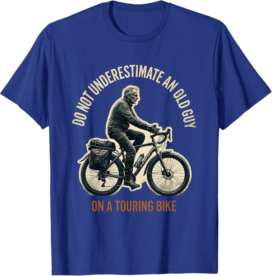 Do Not Underestimate An Old Guy On A Touring Bike Distressed T-Shirt - Royal Blue