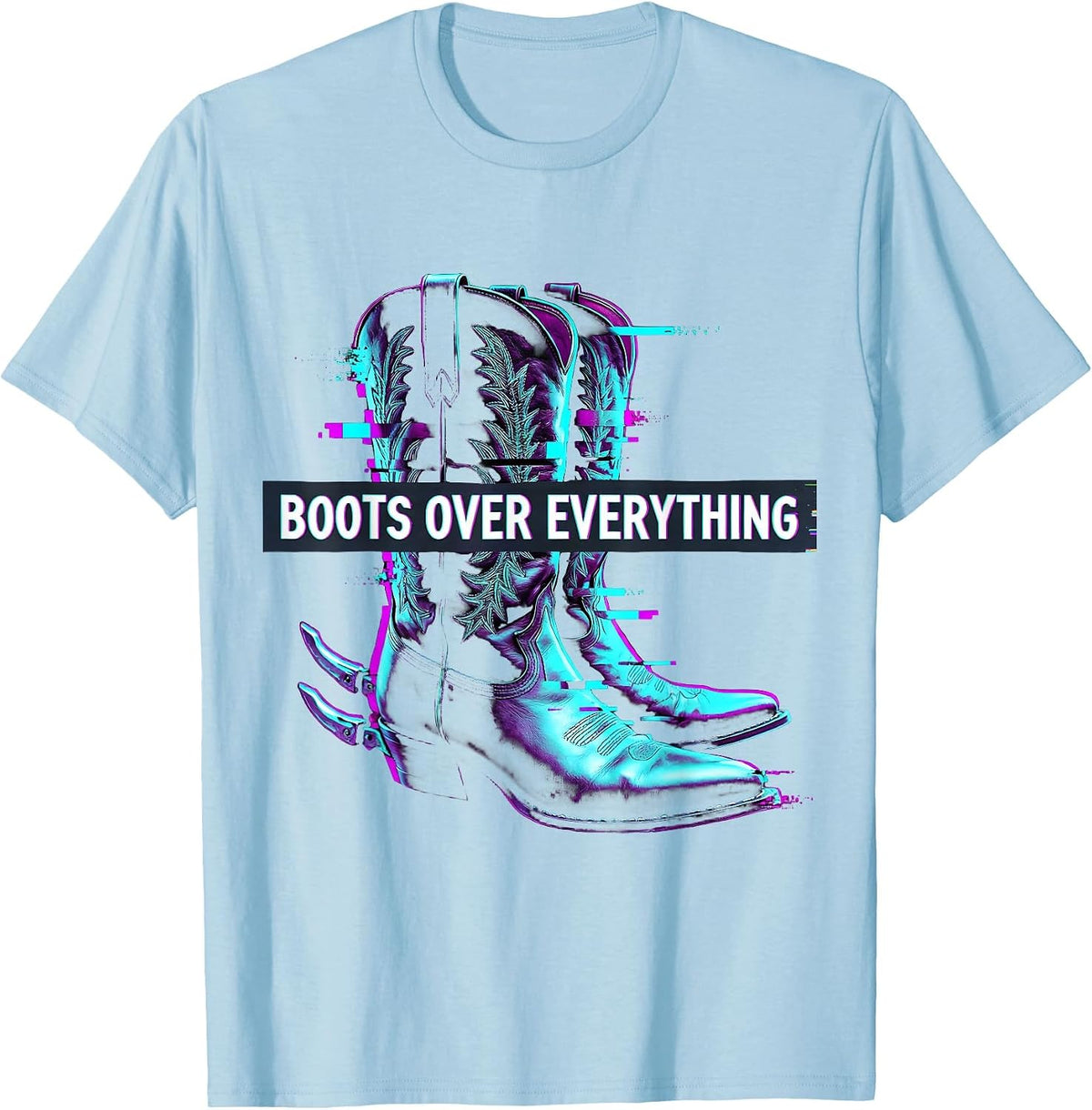 Men's Boots Over Everything Western Cowboy Design T-Shirt - Baby Blue
