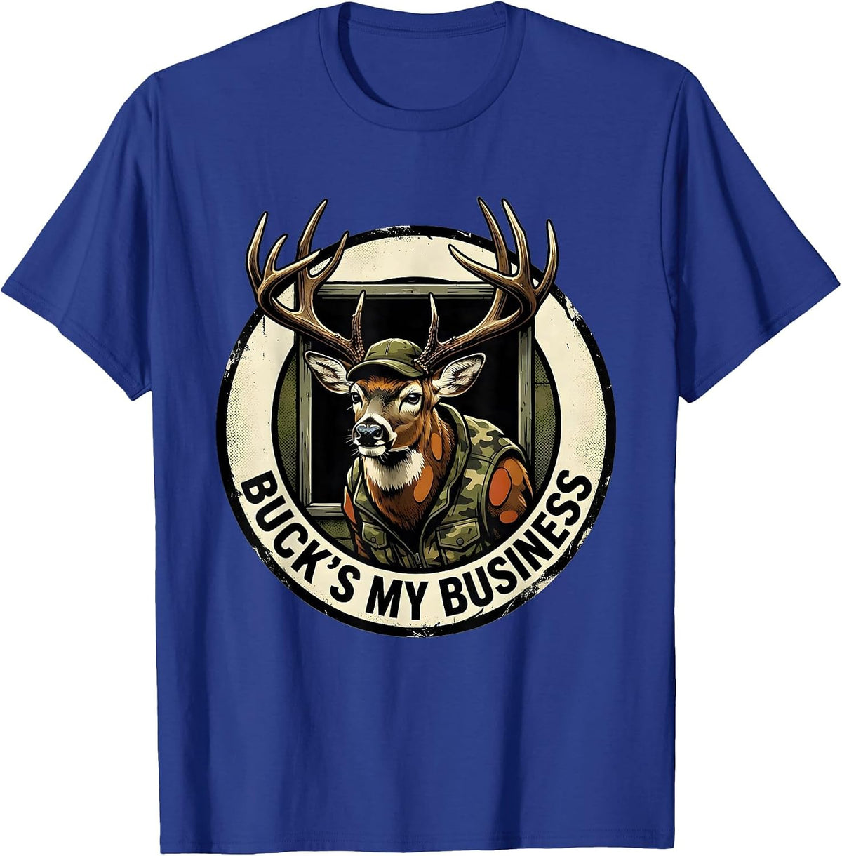 Buck's My Business Distressed Deer Hunting Camo Gift T-Shirt - Royal Blue