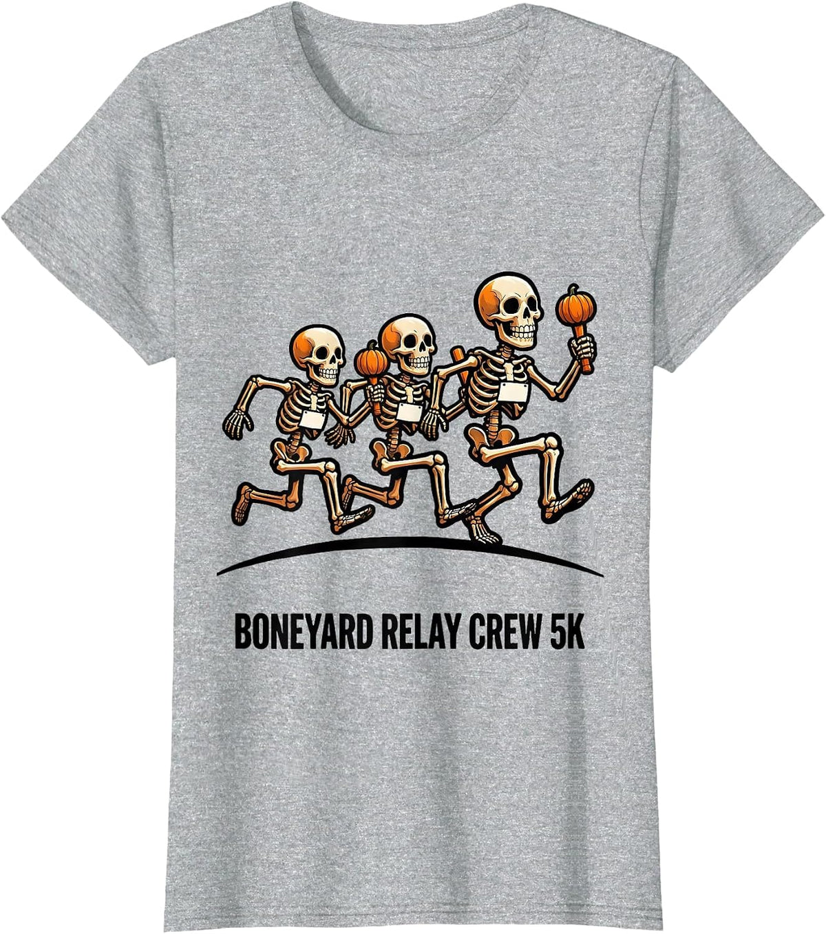 Boneyard Relay Crew 5K Funny Skeleton Runner Halloween 5K T-Shirt - Heather Grey