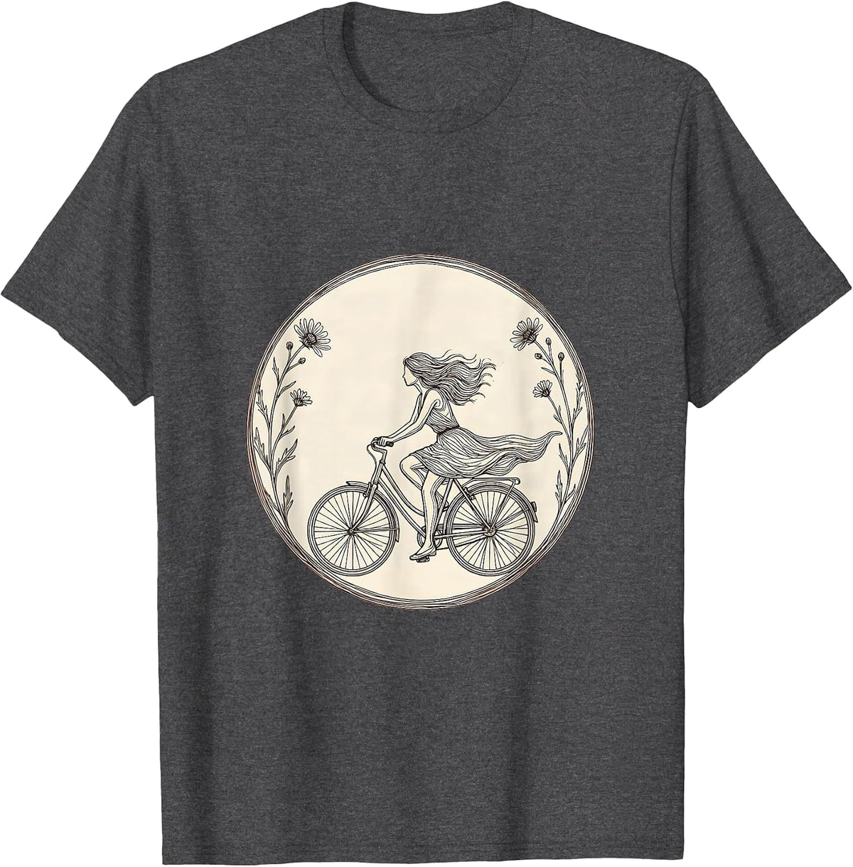 Men's Bicycle Freedom Flower Road Graphic Tee T-Shirt - Dark Heather Grey