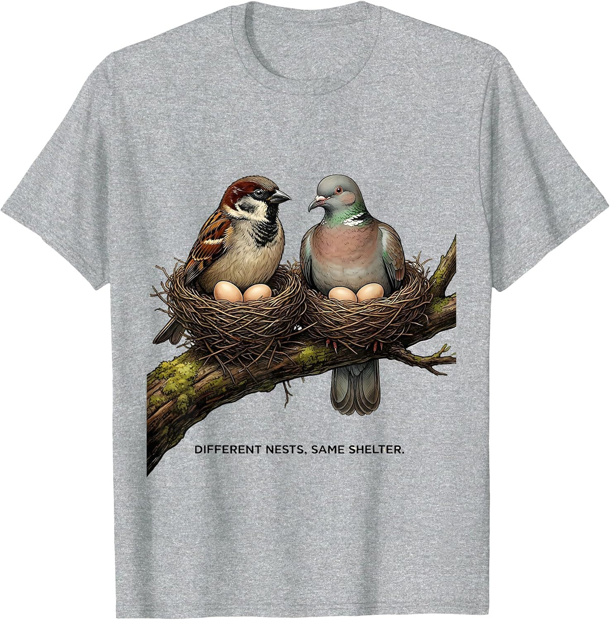 Men's Different Nests, Same Shelter Funny Autistic ADHD Meme Humor T-Shirt - Heather Grey