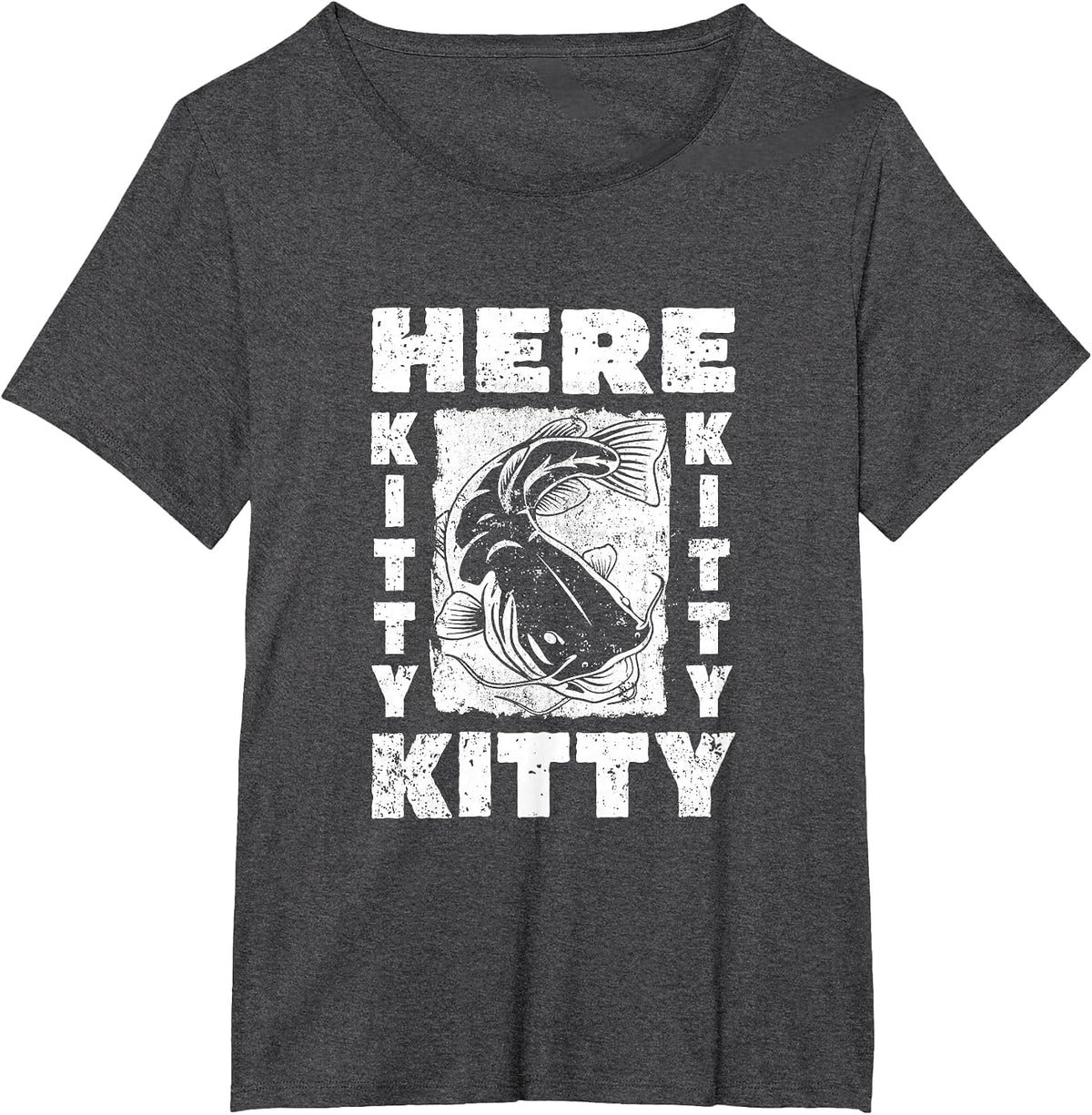 Flathead Catfish Fishing Catfish Hunter Here Kitty Kitty Pun T-Shirt - Dark Heather Grey