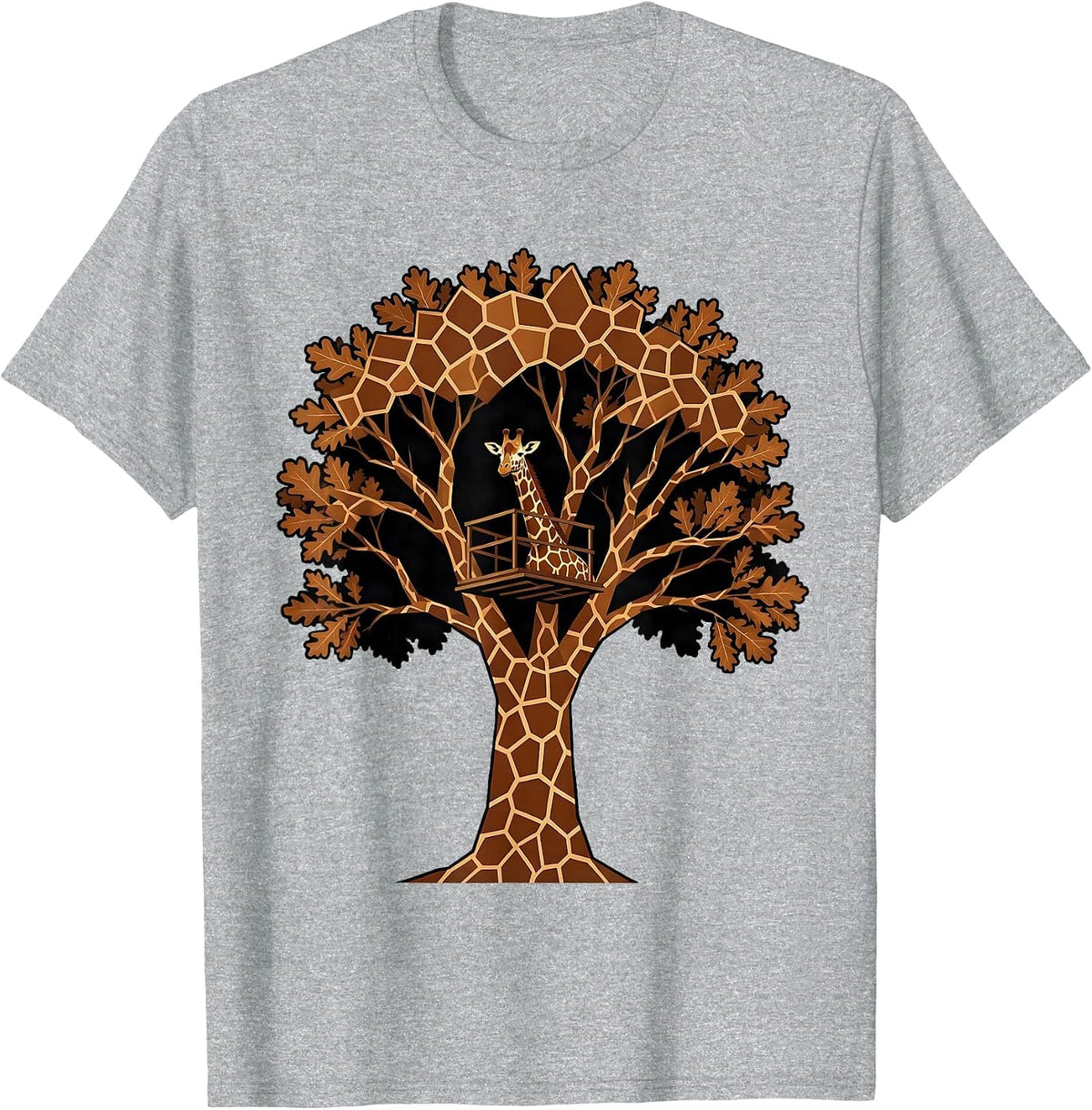 Men's Camo Hunting Tree Stand Hidden in Oak Tree T-Shirt - Heather Grey