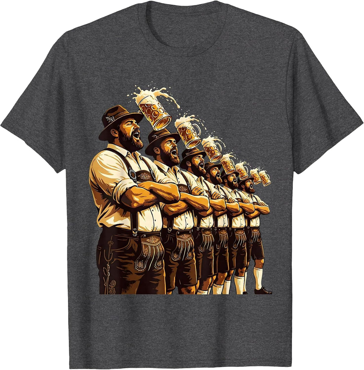 Men's Oktoberfest Arm in Arm Singing Celebration T-Shirt - Dark Heather Grey